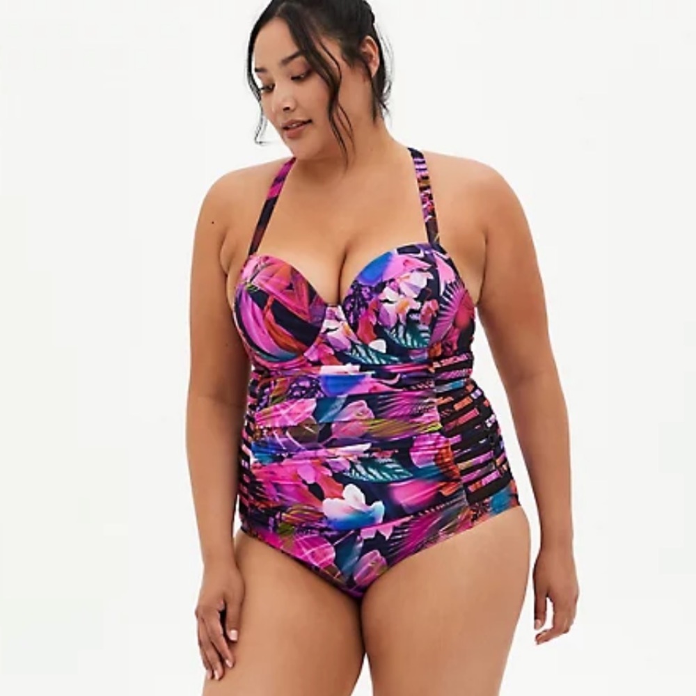 Torrid One-Piece Leaves Lattice Side Underwire Swimsuit 3-D/DD